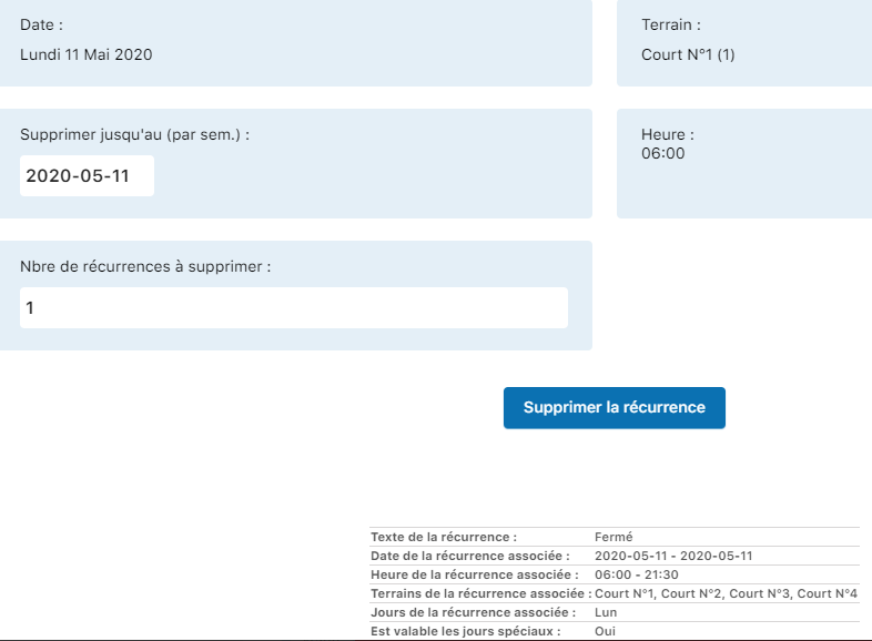 Grille de réservation avec blocage visible